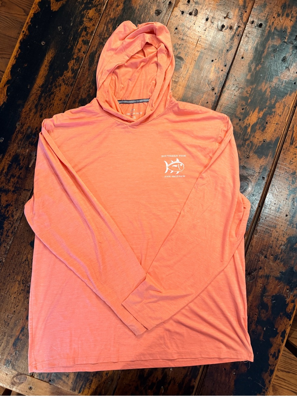 Southern Tide Brrr Coral Hooded Long Sleeve Tee with Skipjack/Jeep Logo